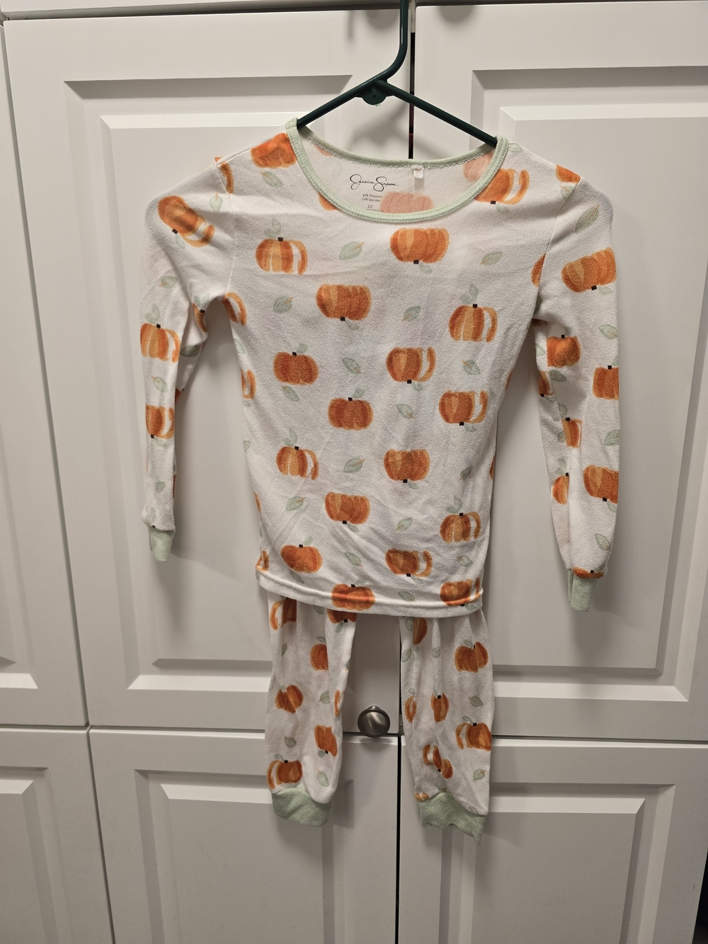 Jessica Simpson Girls Pumpkin 2 Piece Pajamas Set Fall Halloween Size 10